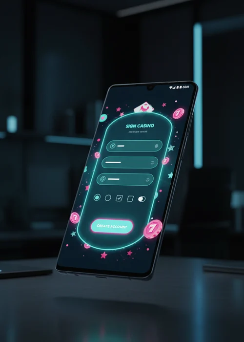 Registratieformulier van Balloo Casino op een mobiele telefoon met velden voor e-mail, wachtwoord en persoonlijke gegevens, klaar om uw speelavontuur te beginnen.